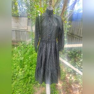 Gunne Sax Vintage Floral Smocked Waist Prairie Dress with Buttons